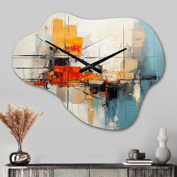 Teal Orange Bold Energy IV - Asymmetric Metal Wall Clock